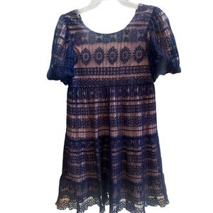 BONNE JEAN GIRLS 14 -Navy and Rose Lace Dress